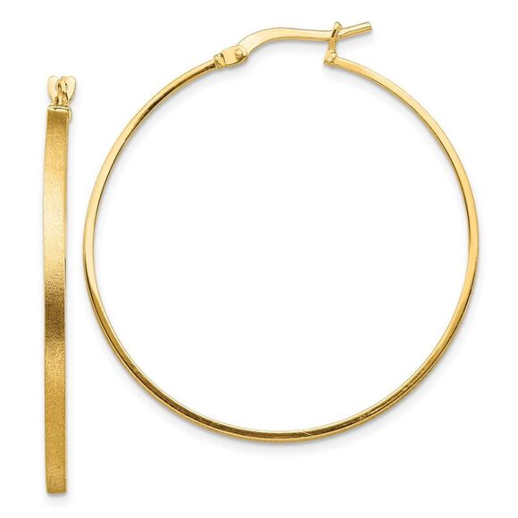 Kazi Luxury 14k Yellow Gold Brushed and Polished 2mm Hoop Earrings